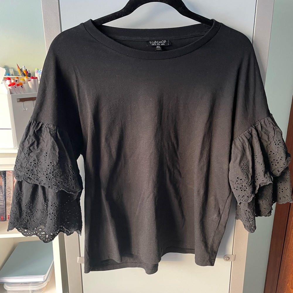 Topshop Eyelet Sleeve Top - Black
